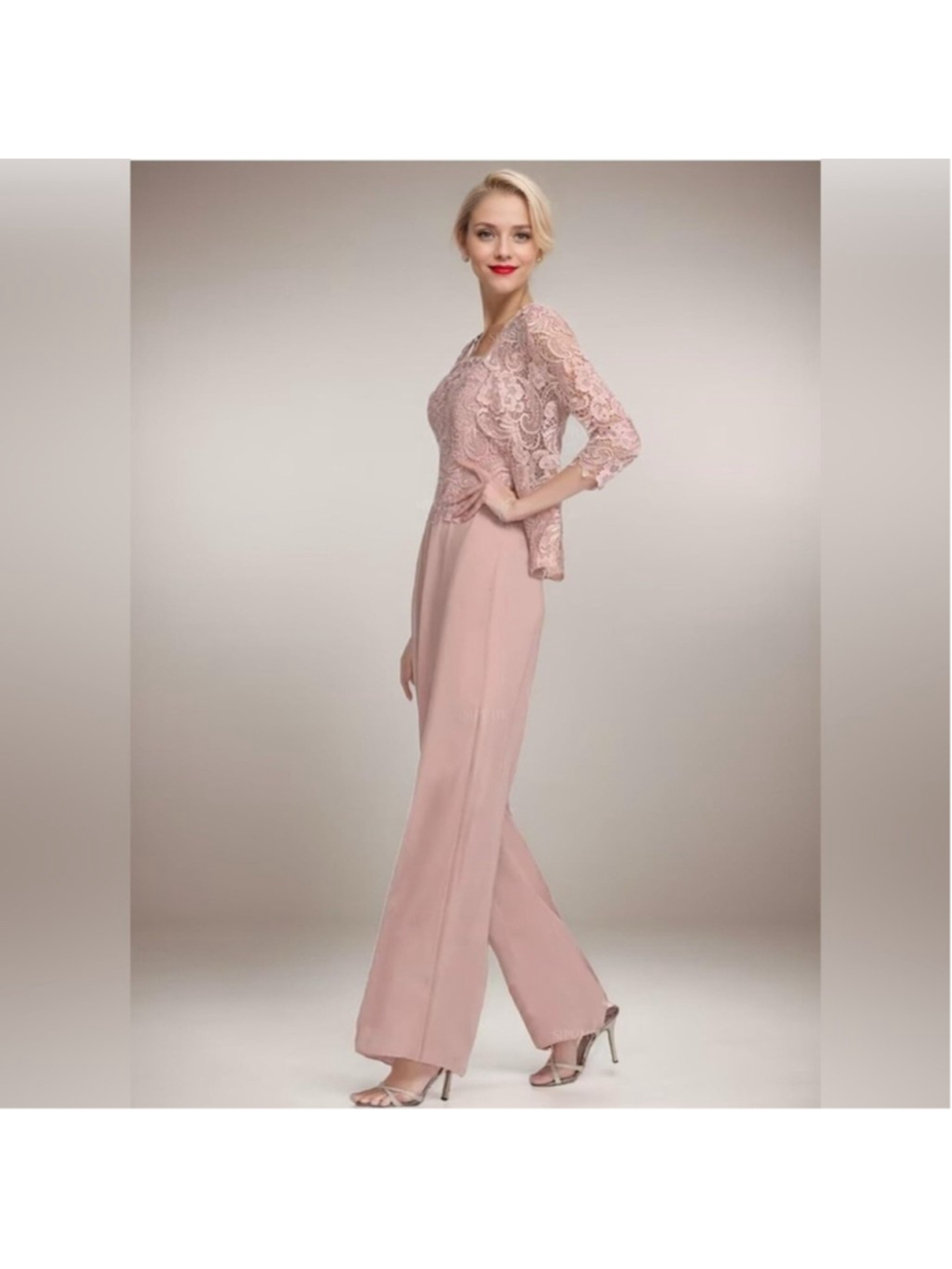 NWT Pink Lace Top Mother of the Bride Pantsuit Jumpsuit - size large